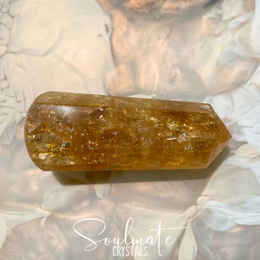 Soulmate Crystals Citrine Polished Crystal Massage Wand, Gemmy Golden Yellow Crystal for Prosperity, Happiness, Manifestation, Positivity and Personal Power