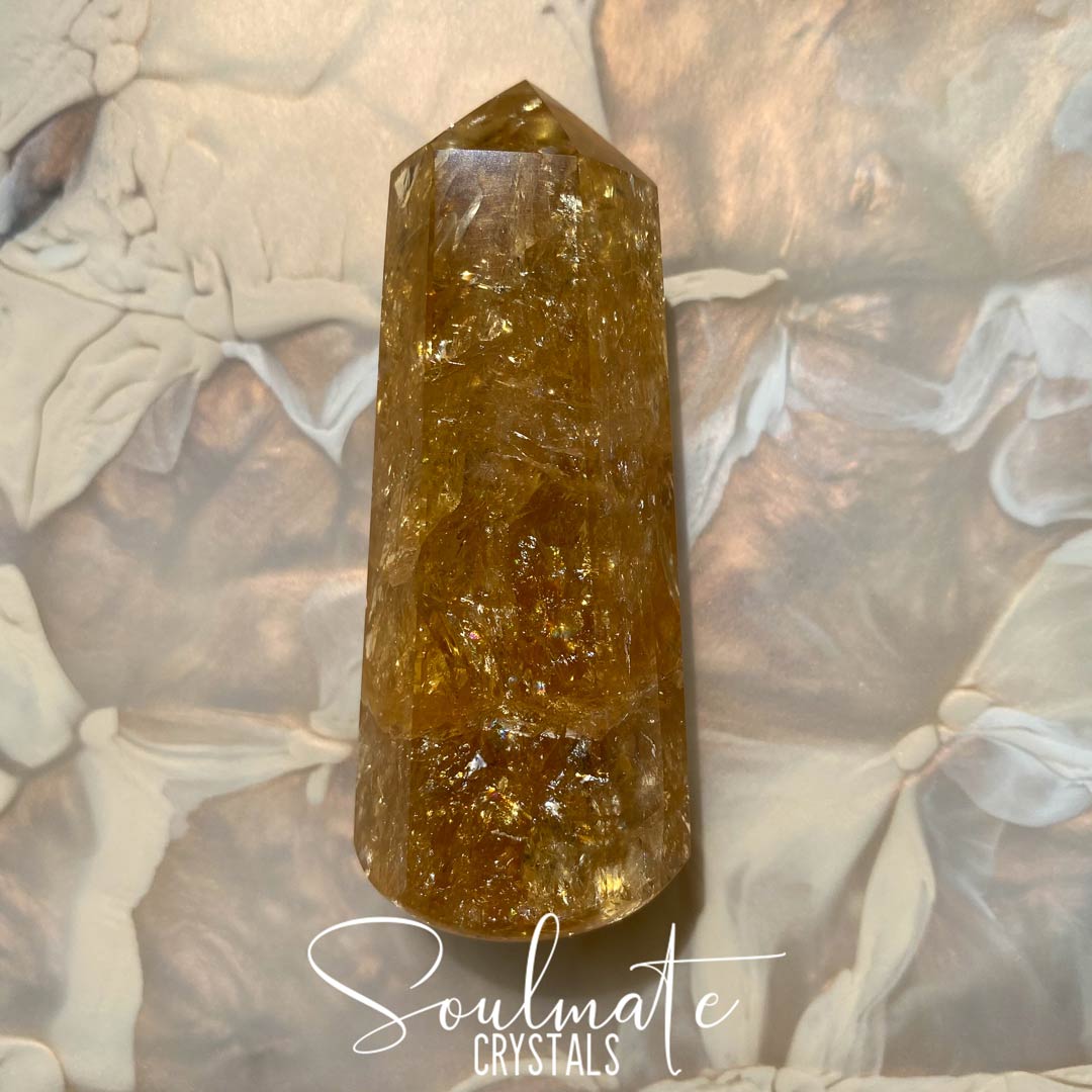 Soulmate Crystals Citrine Polished Crystal Massage Wand, Gemmy Golden Yellow Crystal for Prosperity, Happiness, Manifestation, Positivity and Personal Power