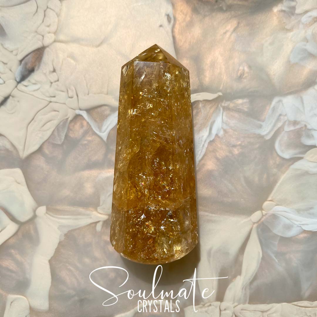 Soulmate Crystals Citrine Polished Crystal Massage Wand, Gemmy Golden Yellow Crystal for Prosperity, Happiness, Manifestation, Positivity and Personal Power