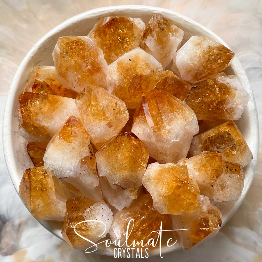 Soulmate Crystals Raw Citrine Crystal Point, Gemmy Golden Yellow Crystal for Prosperity, Happiness, Manifestation, Positivity and Personal Power.