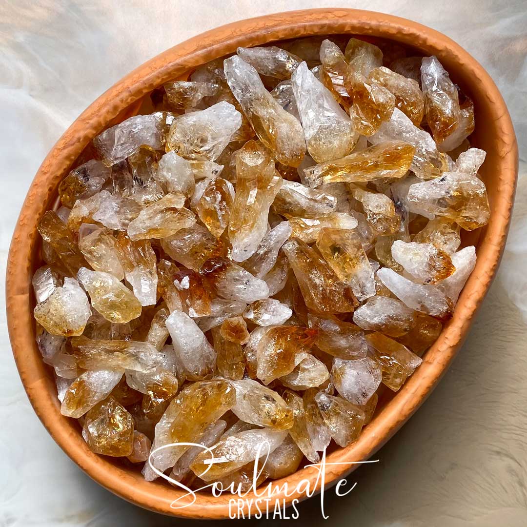 Soulmate Crystals Citrine Raw Point Small Mixed Pack, Rough, Unpolished Golden Yellow Citrine Crystal Points, Multi-Pack