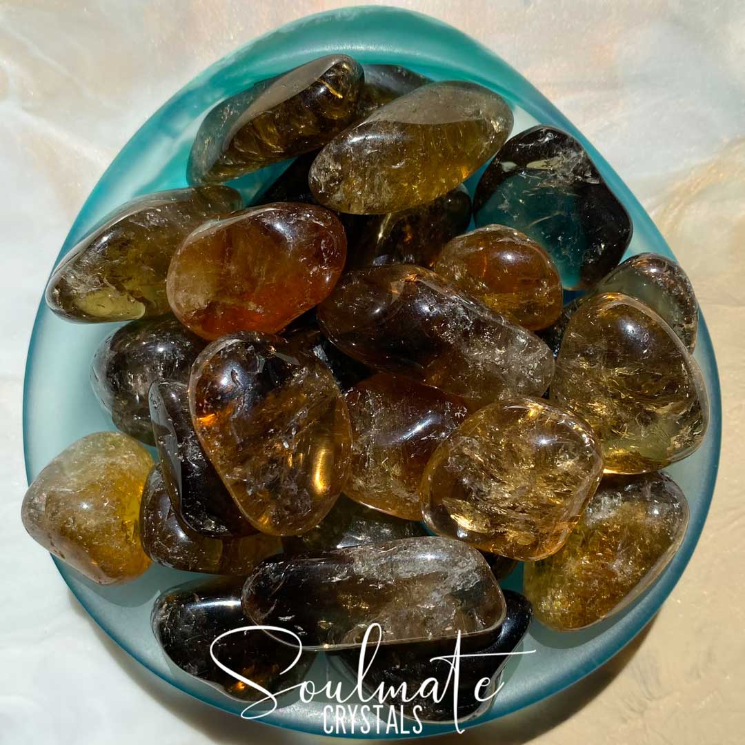 Soulmate Crystals Citrine Smoky Natural Tumbled Stone, Smoky Golden Polished Crystal for Manifestation, Size Medium