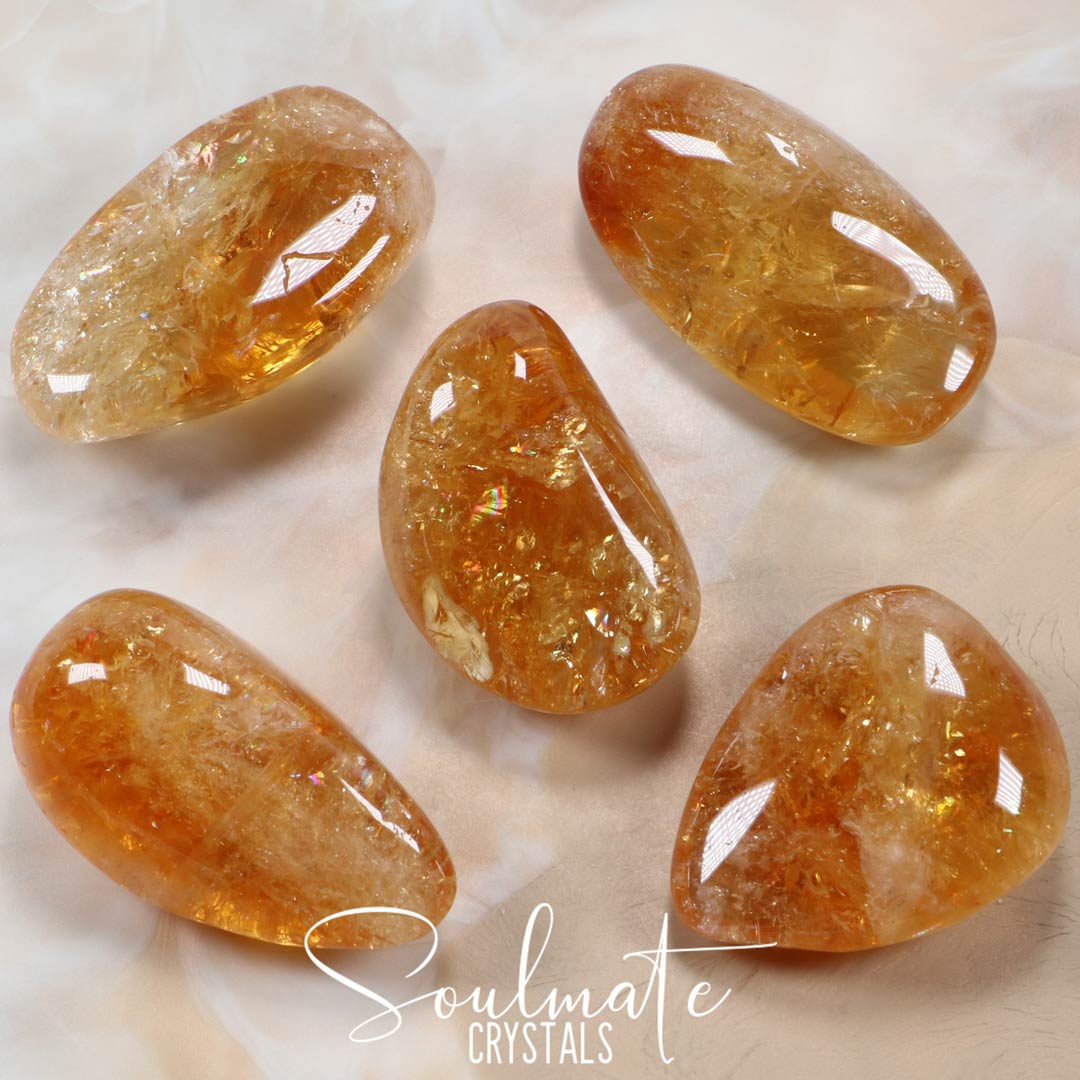 Soulmate Crystals Citrine Tumbled Stone, Gemmy Golden Yellow Crystal for Prosperity, Happiness, Manifestation, Positivity and Personal Power, Size Jumbo, Grade AA