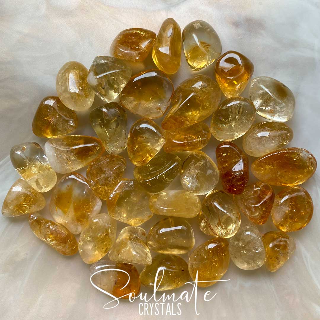 Soulmate Crystals Citrine Tumbled Stone, Gemmy Golden Yellow Crystal for Prosperity, Happiness, Manifestation, Positivity and Personal Power, Size Small, Grade A
