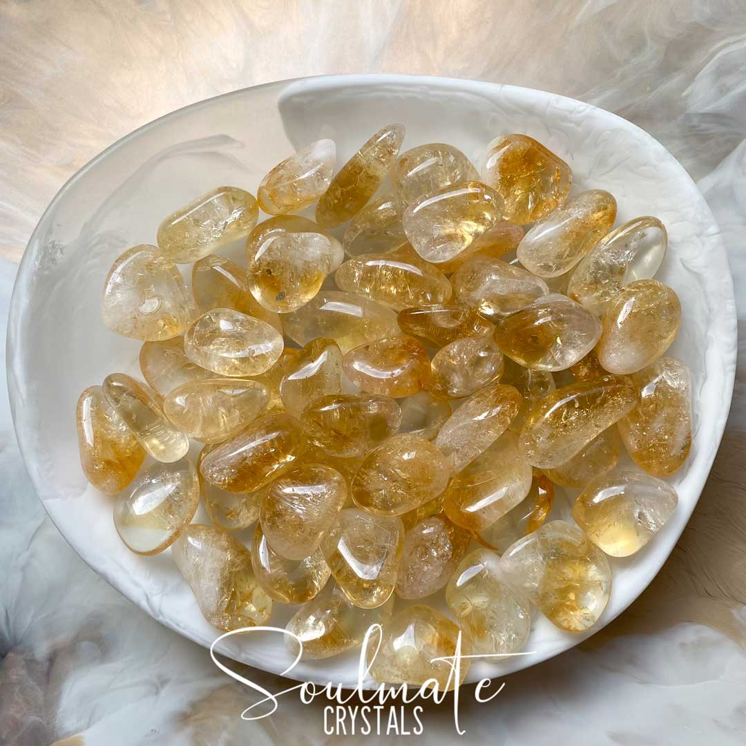 Soulmate Crystals Citrine Tumbled Stone, Gemmy Golden Yellow Crystal for Prosperity, Happiness, Manifestation, Positivity and Personal Power, Grade A