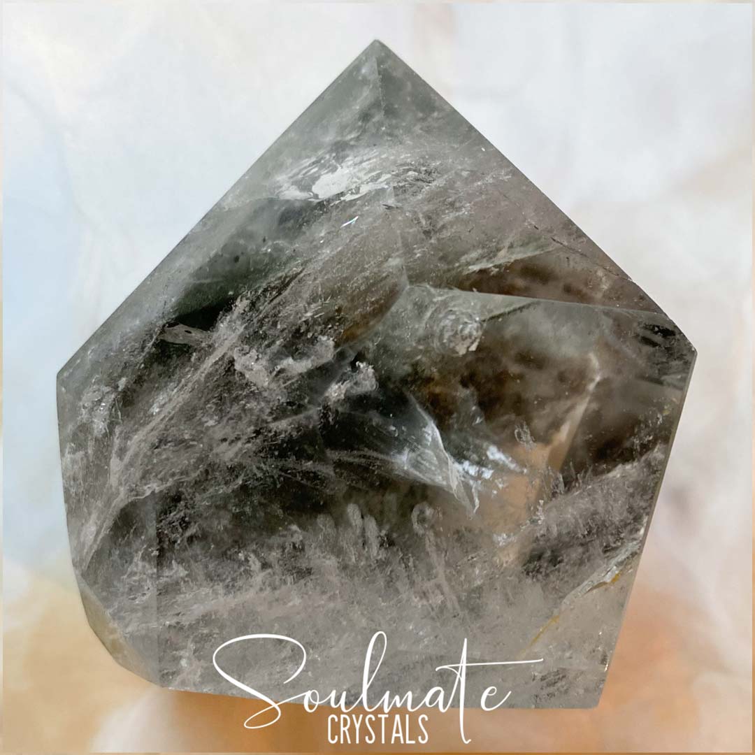 Soulmate Crystals Chlorite Quartz Polished Specimen, Green Chlorite Included Quartz, Clear Crystal for Cleansing, Stabilizing, Transmuting Negativity