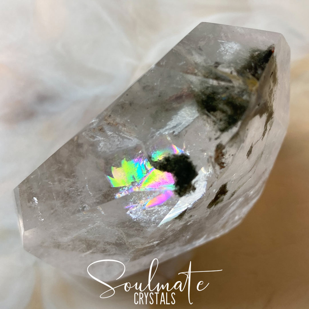 Soulmate Crystals Chlorite Quartz Polished Specimen, Green Chlorite Included Quartz, Clear Crystal for Cleansing, Stabilizing, Transmuting Negativity