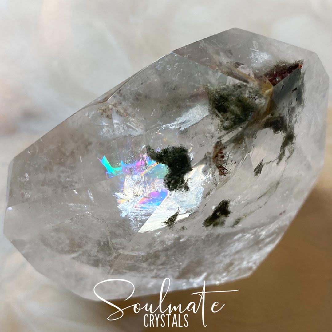 Soulmate Crystals Chlorite Quartz Polished Specimen, Green Chlorite Included Quartz, Clear Crystal for Cleansing, Stabilizing, Transmuting Negativity