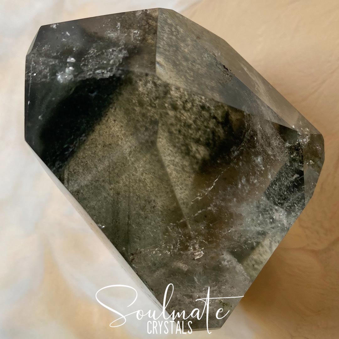Soulmate Crystals Chlorite Quartz Polished Specimen, Green Chlorite Included Quartz, Clear Crystal for Cleansing, Stabilizing, Transmuting Negativity