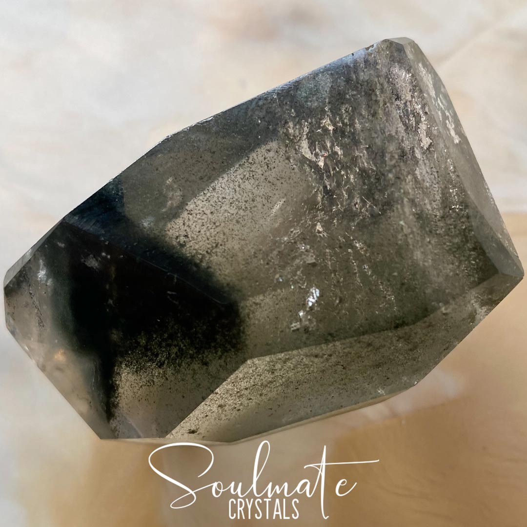 Soulmate Crystals Chlorite Quartz Polished Specimen, Green Chlorite Included Quartz, Clear Crystal for Cleansing, Stabilizing, Transmuting Negativity