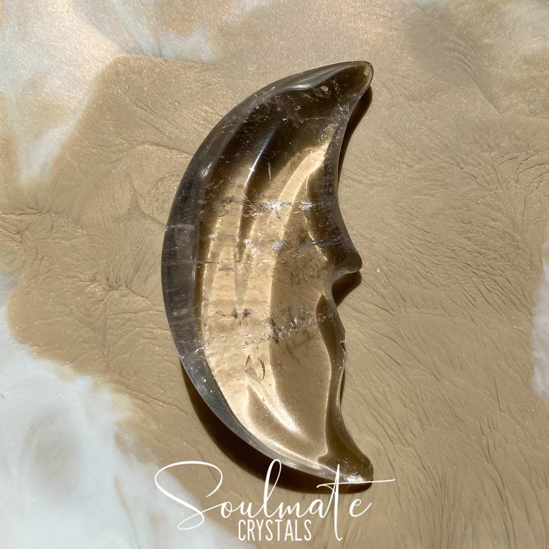 Soulmate Crystals Clear Quartz Polished Carved Crescent Moon, Clear Crystal for Amplification, Manifestation