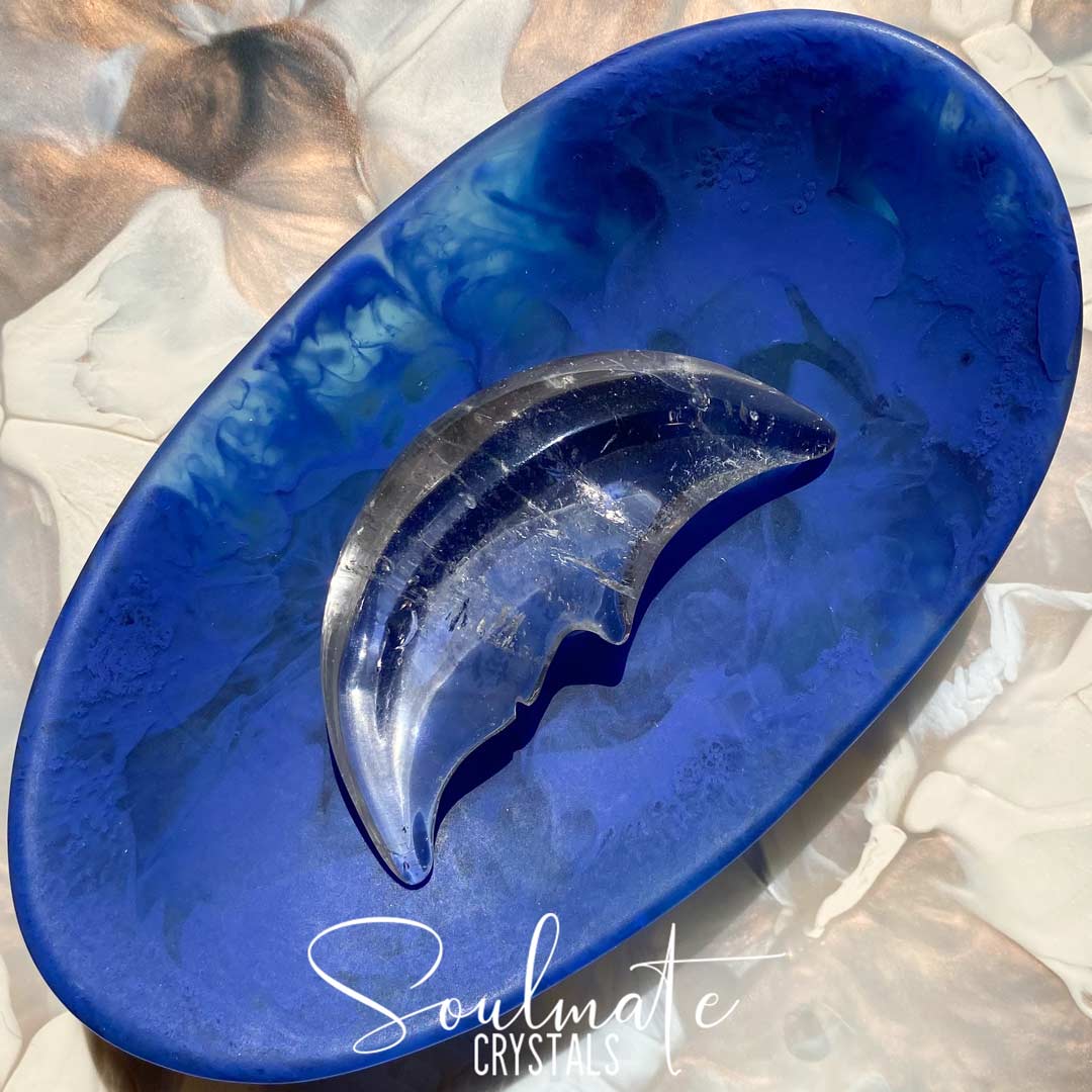 Soulmate Crystals Clear Quartz Polished Carved Crescent Moon, Clear Crystal for Amplification, Manifestation