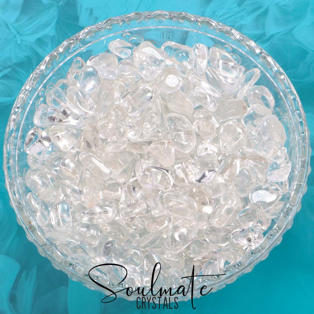 Soulmate Crystals Clear Quartz Tumbled Stone, Clear Crystal for Manifestation, Amplification and Universal Healing, Size Small, Grade A