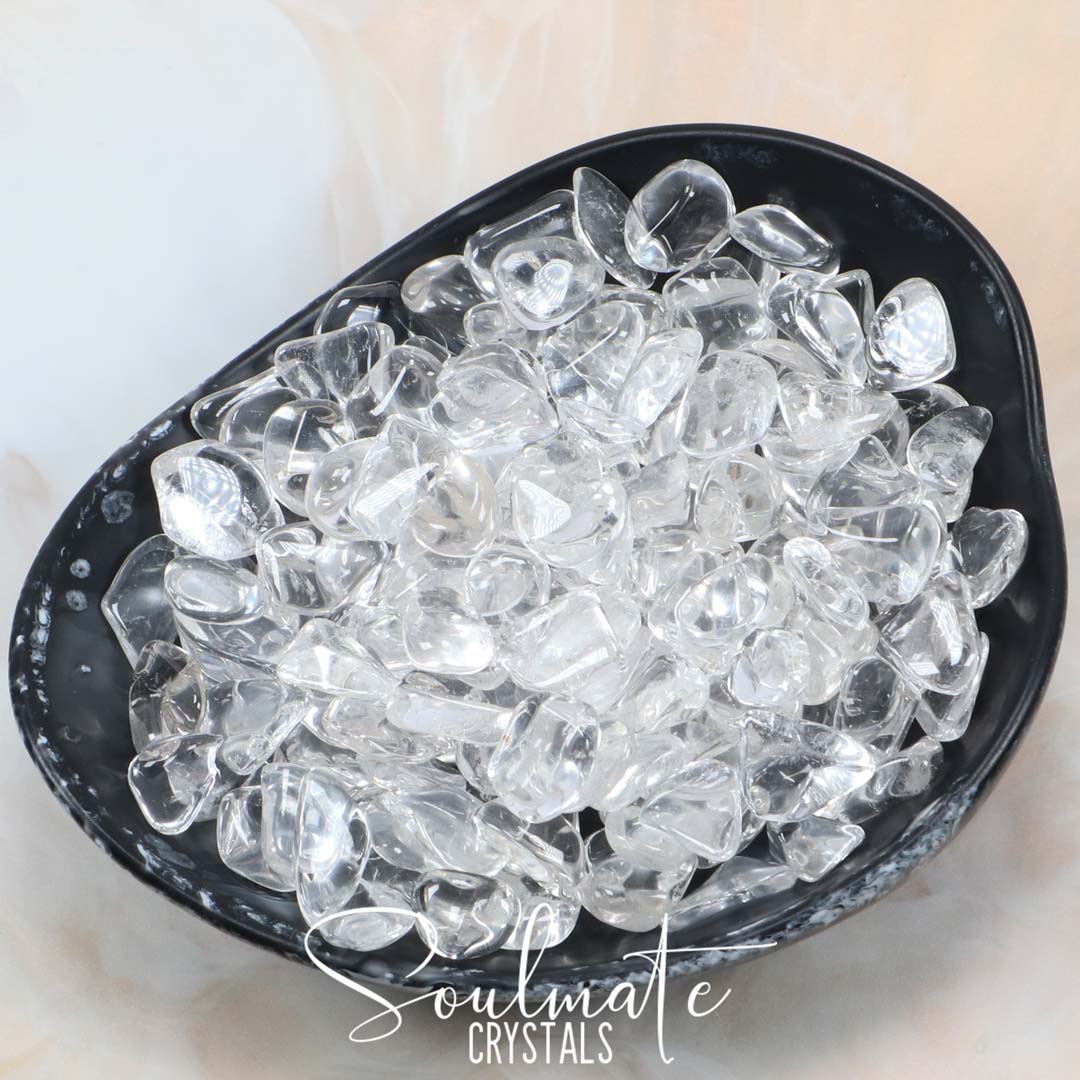 Soulmate Crystals Clear Quartz Tumbled Stone, Clear Crystal for Manifestation, Amplification and Universal Healing, Size XS, Grade A