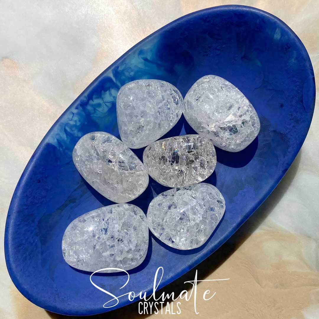 Soulmate Crystals Crackle Quartz Tumbled Stone, Clear Quartz Crackled Stone for Positivity, Clarity, Inspiration