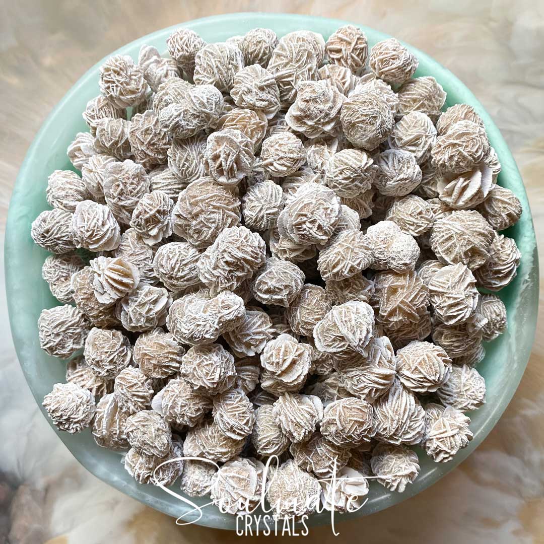 Soulmate Crystals Desert Rose Selenite Raw Natural Stone XS 10-Pack, Rosette Crystal Combination Selenite Barite, Natural White Taupe Rounded Stone with Exterior Bladed Patterning for Spiritual Development, Emotional Wellbeing.