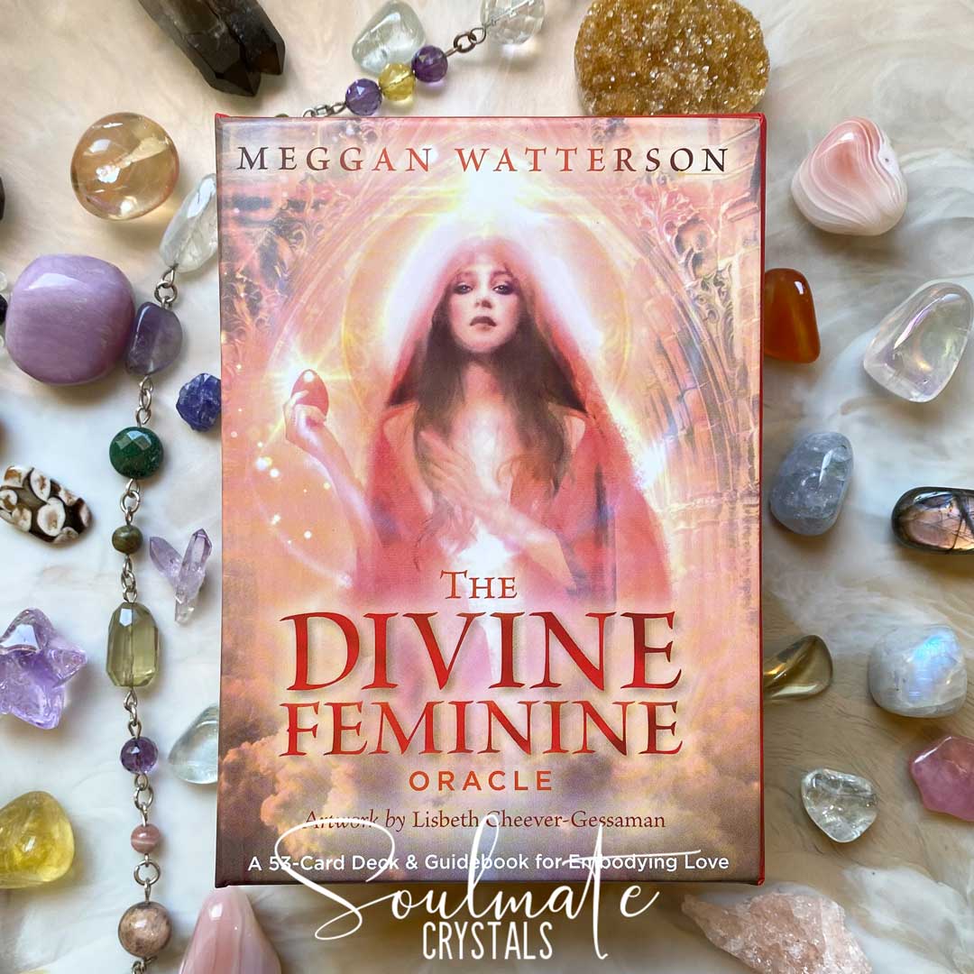 Soulmate Crystals Divine Feminine Oracle by Meggan Watterson, Sealed Box Full-Colour Oracle Card Deck for Divination and Lifestyle, Printed Oracle Card Deck, Guidebook.