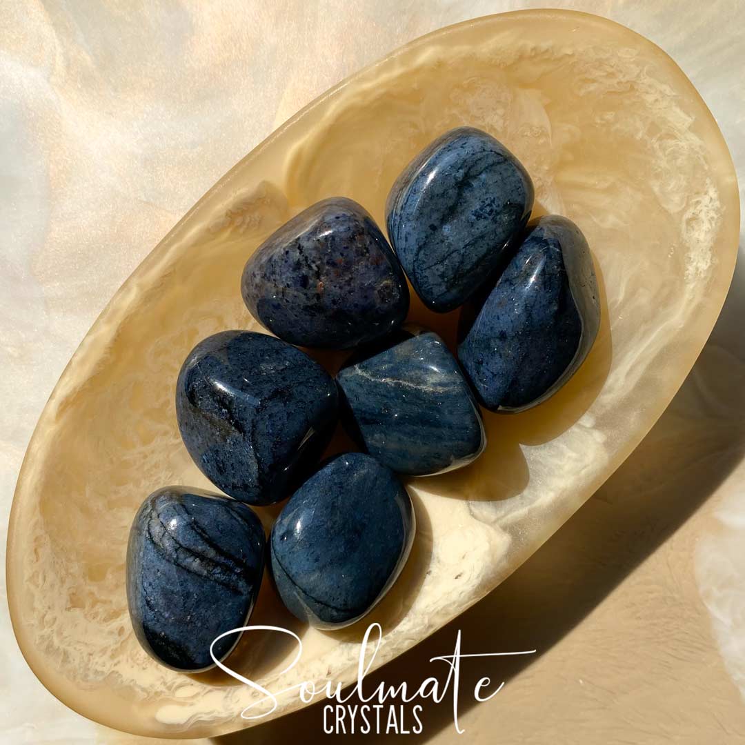 Soulmate Crystals Dumortierite Dark Tumbled Stone, Dark Indigo Blue Crystal for Visioning, Calm, Focus, Tolerance, Confidence and Self-Expression