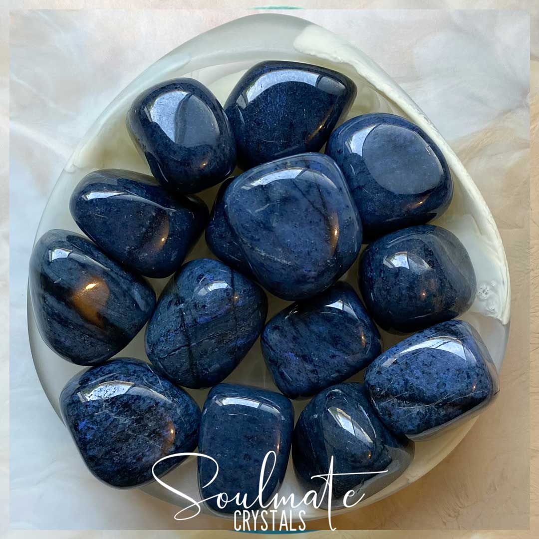 Soulmate Crystals Dumortierite Dark Tumbled Stone, Dark Indigo Blue Crystal for Visioning, Calm, Focus, Tolerance, Confidence and Self-Expression