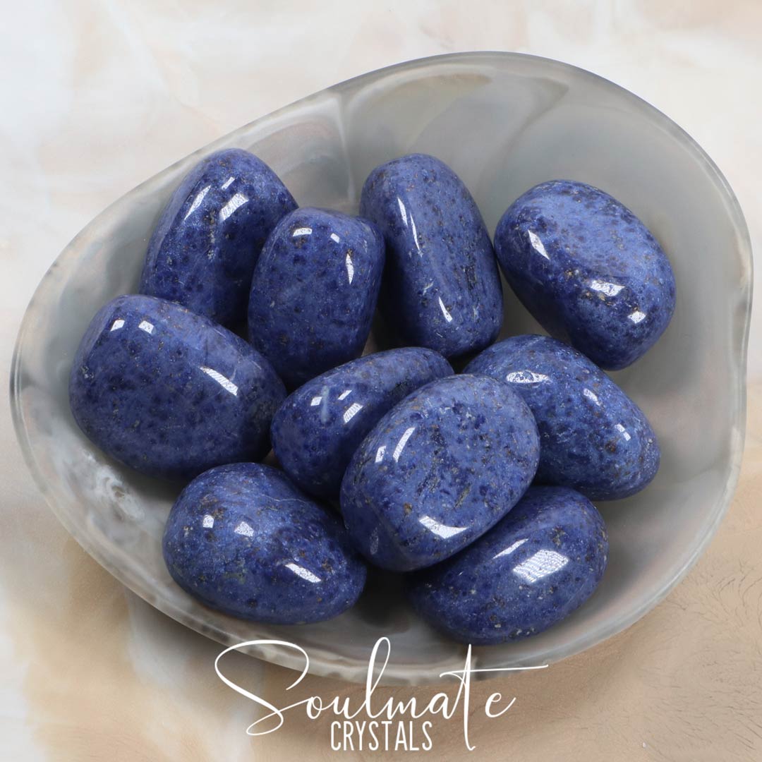 Soulmate Crystals Dumortierite Tumbled Stone, Bright Speckled Blue Crystal for Calm, Focus, Tolerance, Confidence and Self-Expression, Size Large