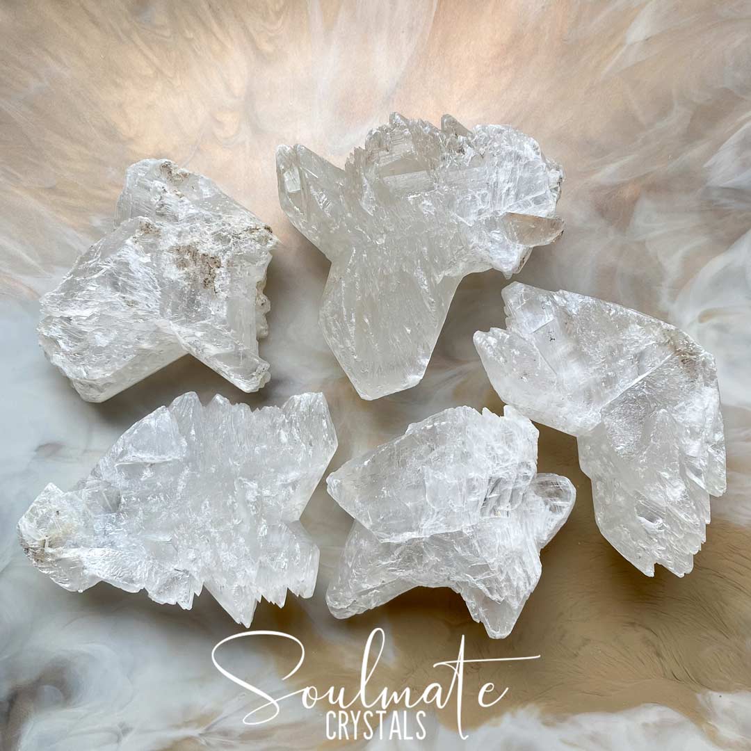 Soulmate Crystals Fishtail Selenite Raw Mineral Specimen, White Crystal for Peace and Harmony