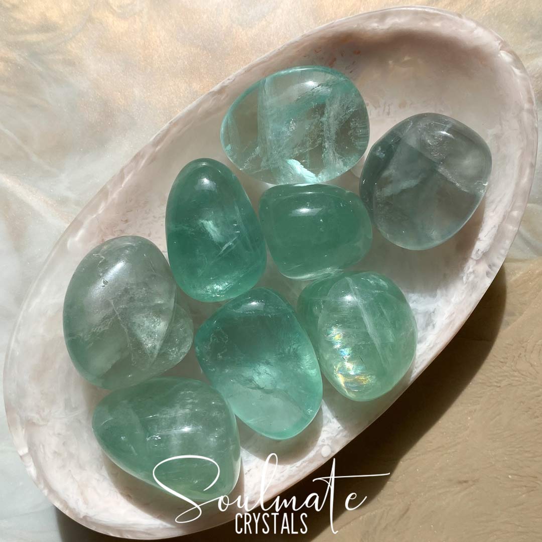 Soulmate Crystals Green Fluorite Tumbled Stone, Polished Minty Green Crystal for Vitality, Growth, Regeneration