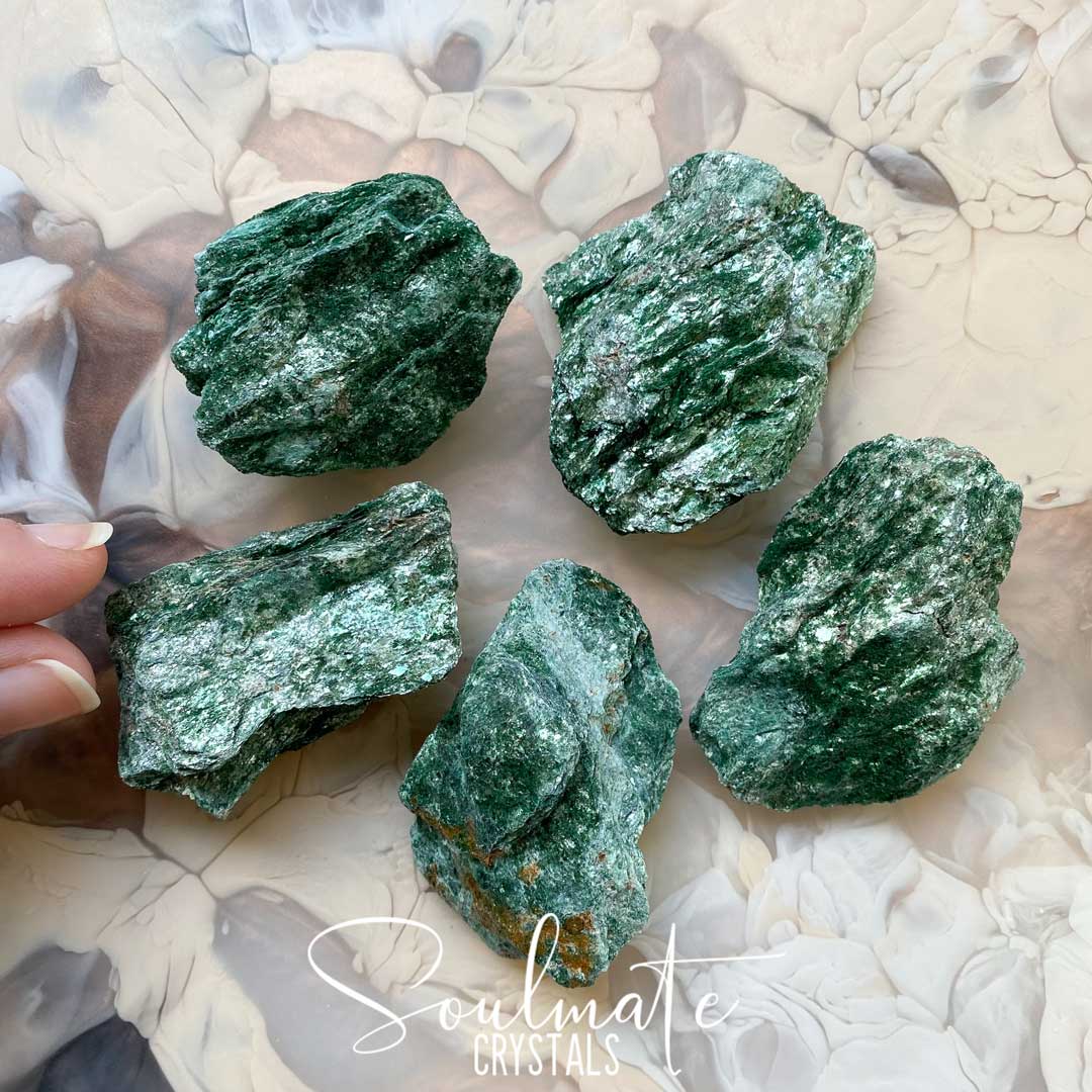 Soulmate Crystals Fuchsite Raw Natural Stone, Sparkly Green Crystal for Nature Connection, Joy and Rejuvenation.