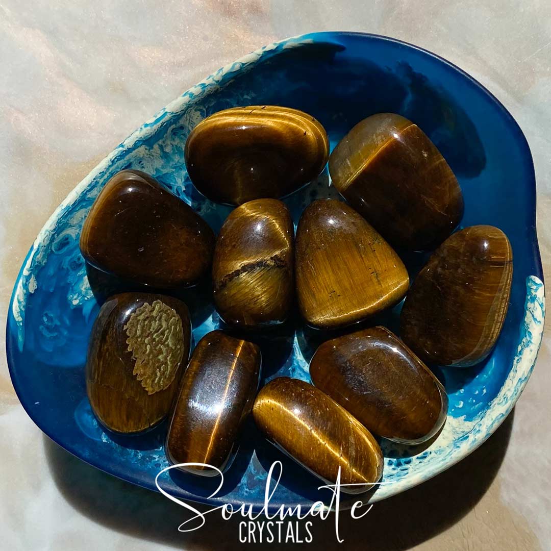 Soulmate Crystals Gold Tiger's Eye Tumbled Stone, Chatoyant Gold Crystal for Courage, Self-Worth, Prosperity, Abundance