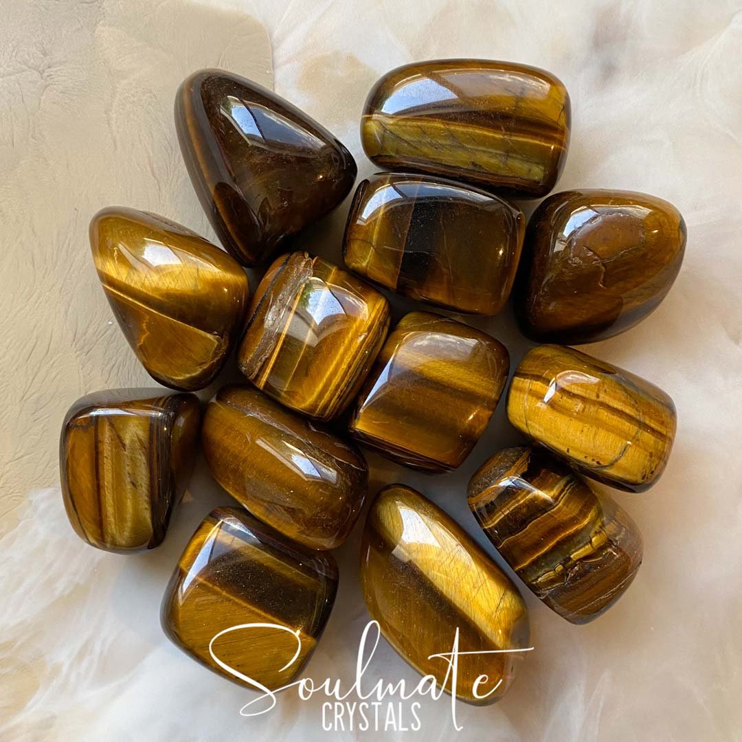 Soulmate Crystals Gold Tiger&#39;s Eye Tumbled Stone, Chatoyant Gold Crystal for Courage, Self-Worth, Prosperity, Abundance