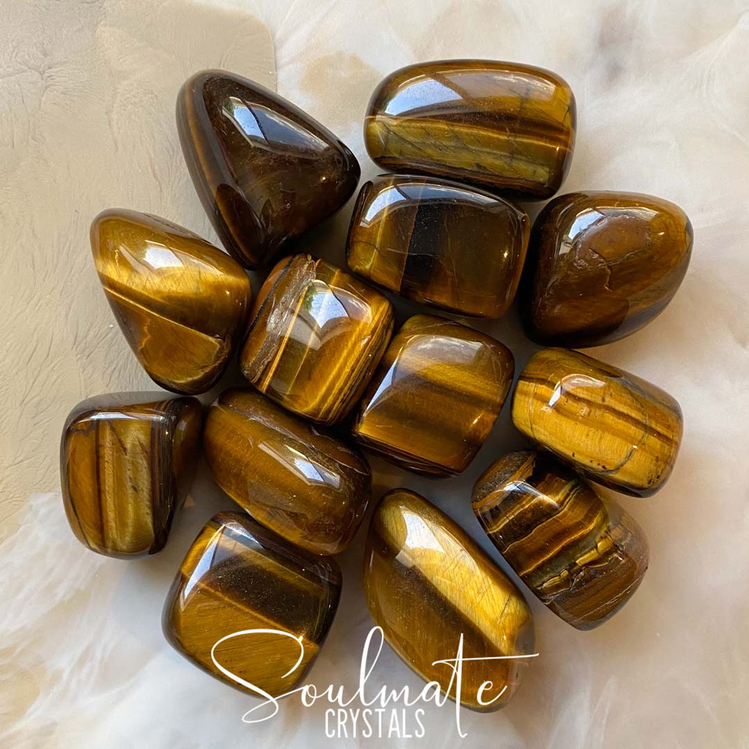 Soulmate Crystals Gold Tiger's Eye Tumbled Stone, Chatoyant Gold Crystal for Courage, Self-Worth, Prosperity, Abundance