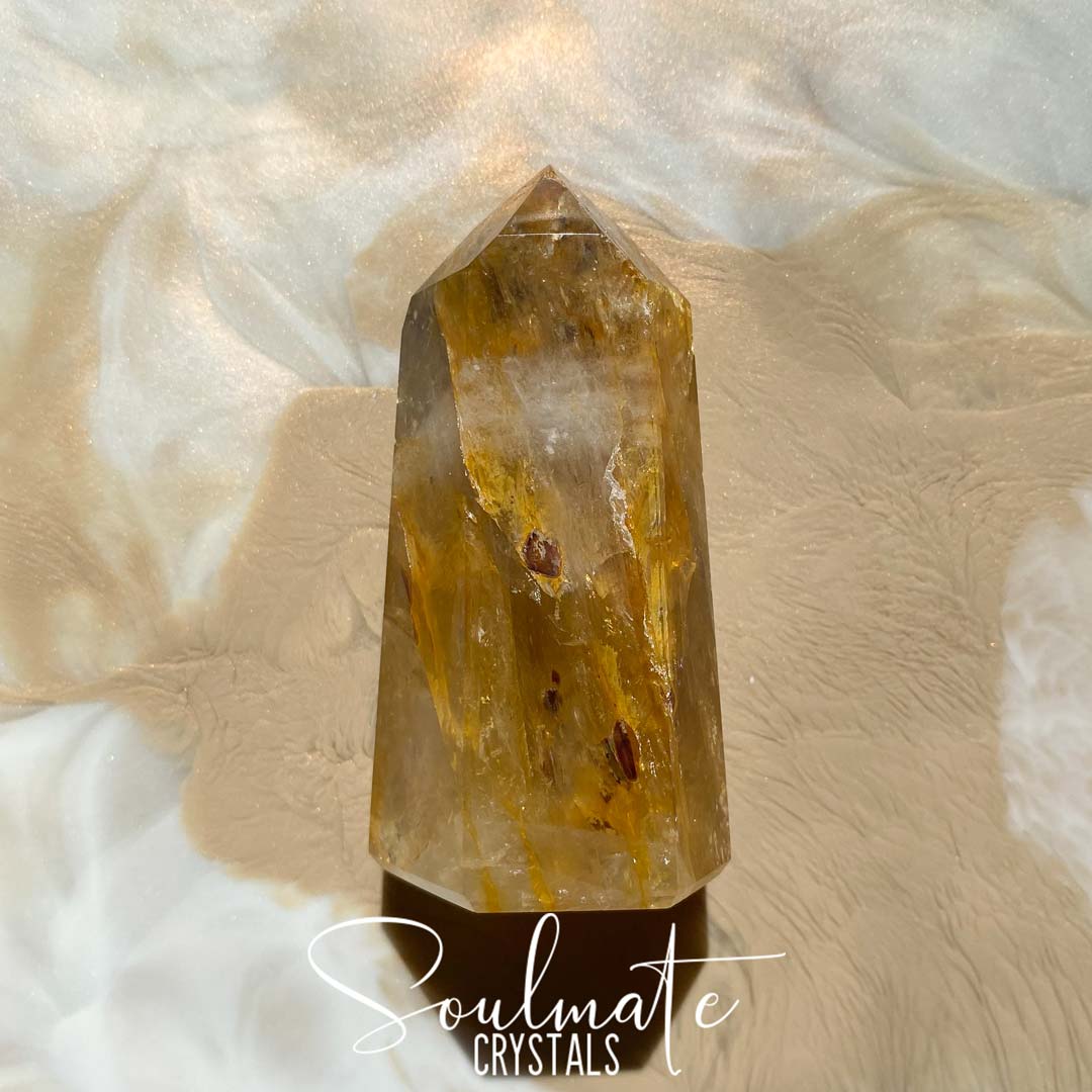 Soulmate Crystals Golden Healer Quartz Polished Point, Golden Yellow Crystal for Self-Expansion, Harmony