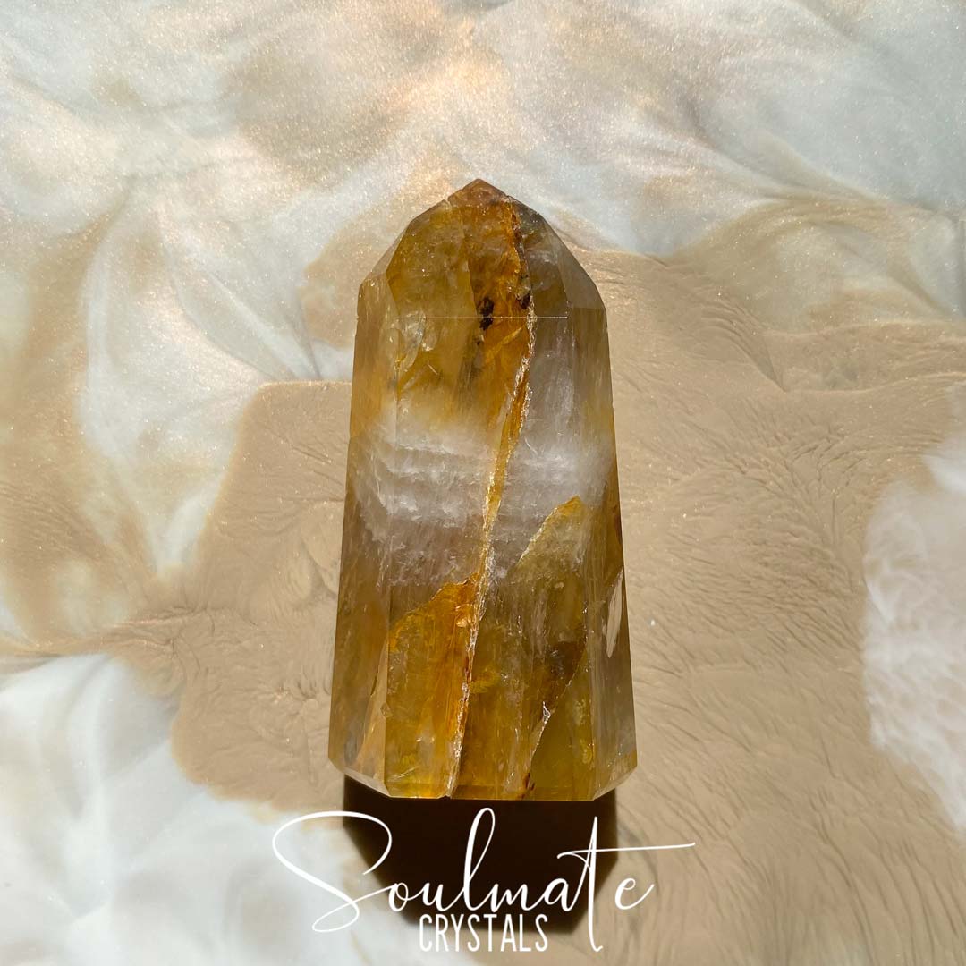 Soulmate Crystals Golden Healer Quartz Polished Point, Golden Yellow Crystal for Self-Expansion, Harmony