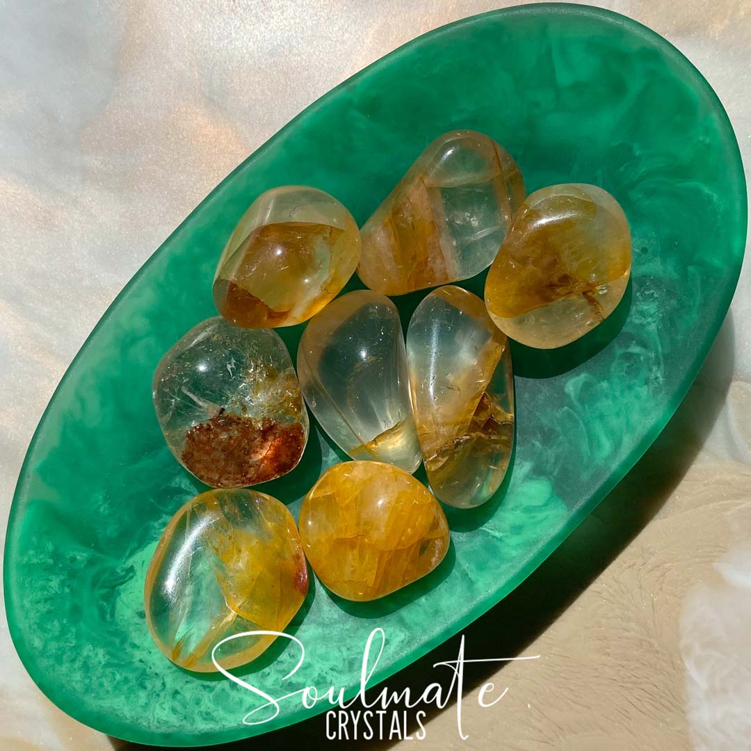 Soulmate Crystals Golden Healer Quartz Tumbled Stone, Golden Yellow Crystal for Self-Expansion, Harmony