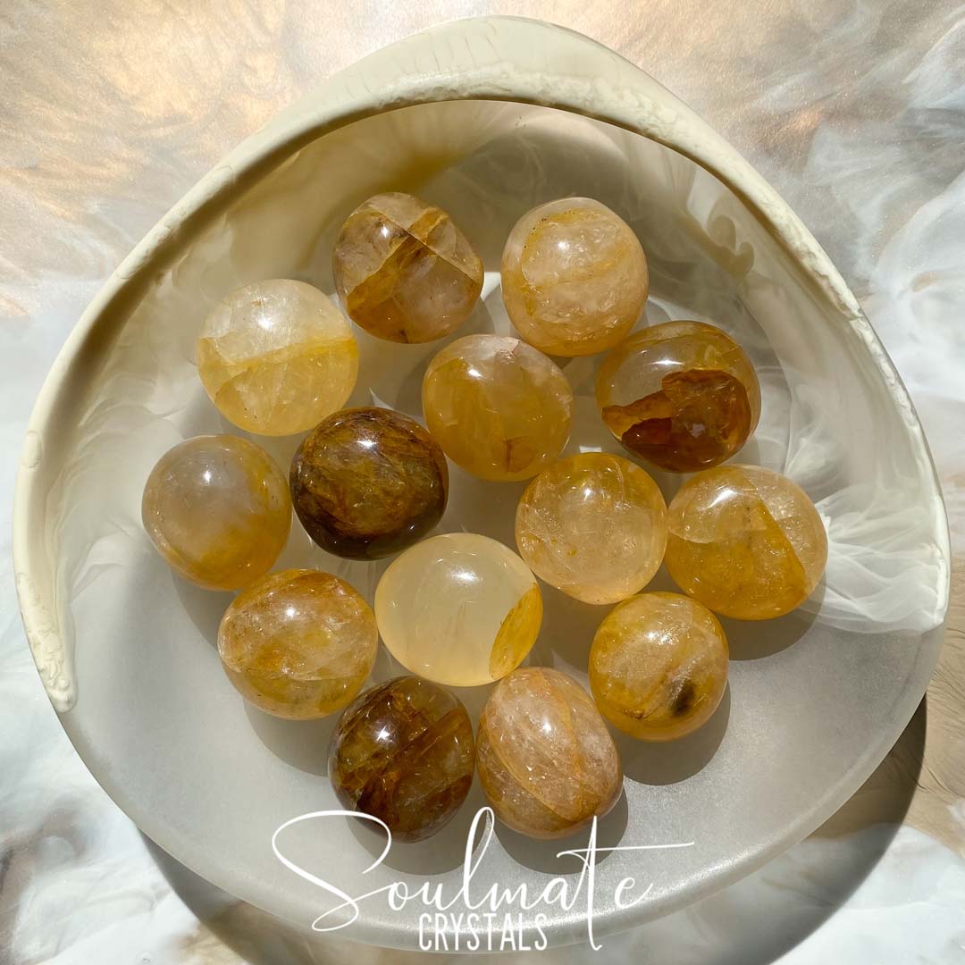 Soulmate Crystals Golden Healer Quartz Tumbled Stone, Golden Yellow Crystal for Self-Expansion, Harmony.