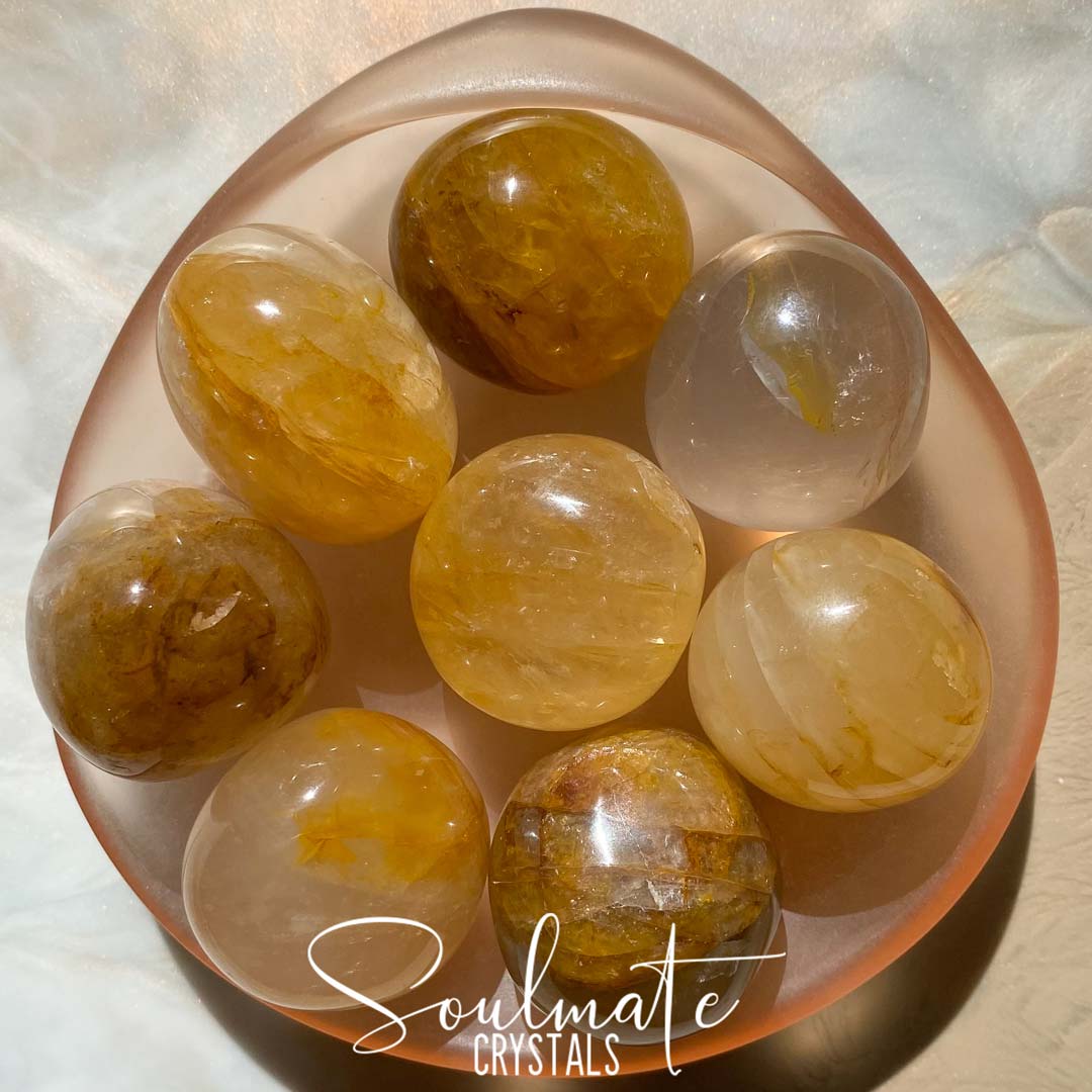 Soulmate Crystals Golden Healer Quartz Tumbled Stone, Golden Yellow Crystal for Self-Expansion, Harmony.