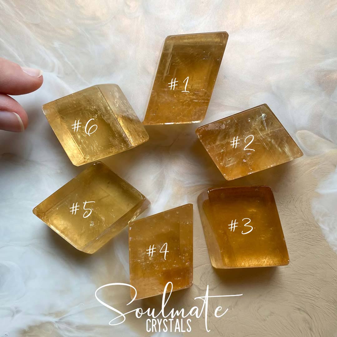 Soulmate Crystals Golden Optical Calcite Polished Crystal Polished Geo Shape, Translucent Gold Crystal for Emotional Wellbeing, Higher Awareness, Revitalisation