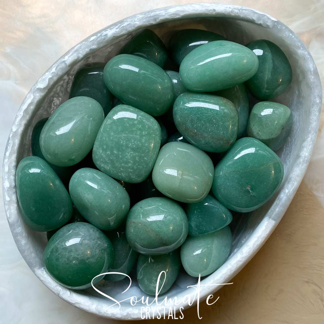 Soulmate Crystals Green Aventurine Tumbled Stone, Polished Green Crystal for Luck, Abundance, Risk Taking, Manifestation.
