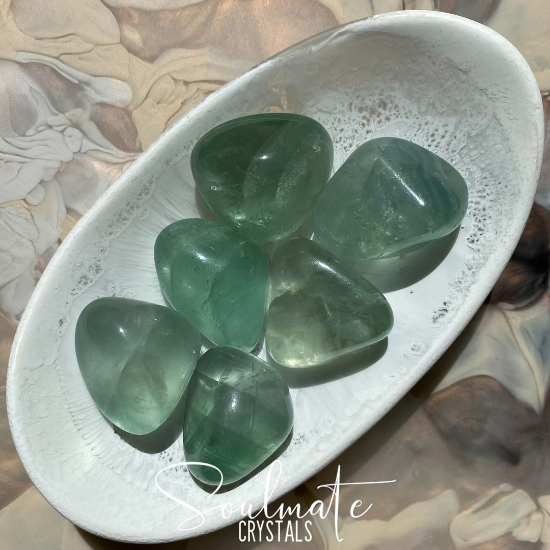 Soulmate Crystals Green Fluorite Tumbled Stone, Polished Minty Green Crystal for Vitality, Growth, Regeneration
