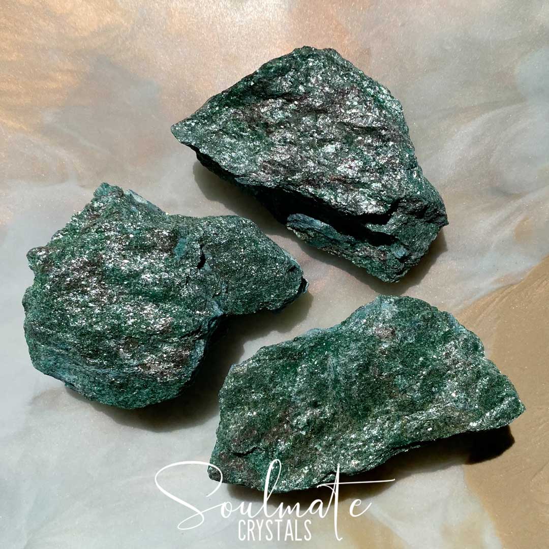 Soulmate Crystals Fuchsite Raw Natural Stone, Sparkly Green Crystal for Nature Connection, Joy and Rejuvenation, Size Jumbo