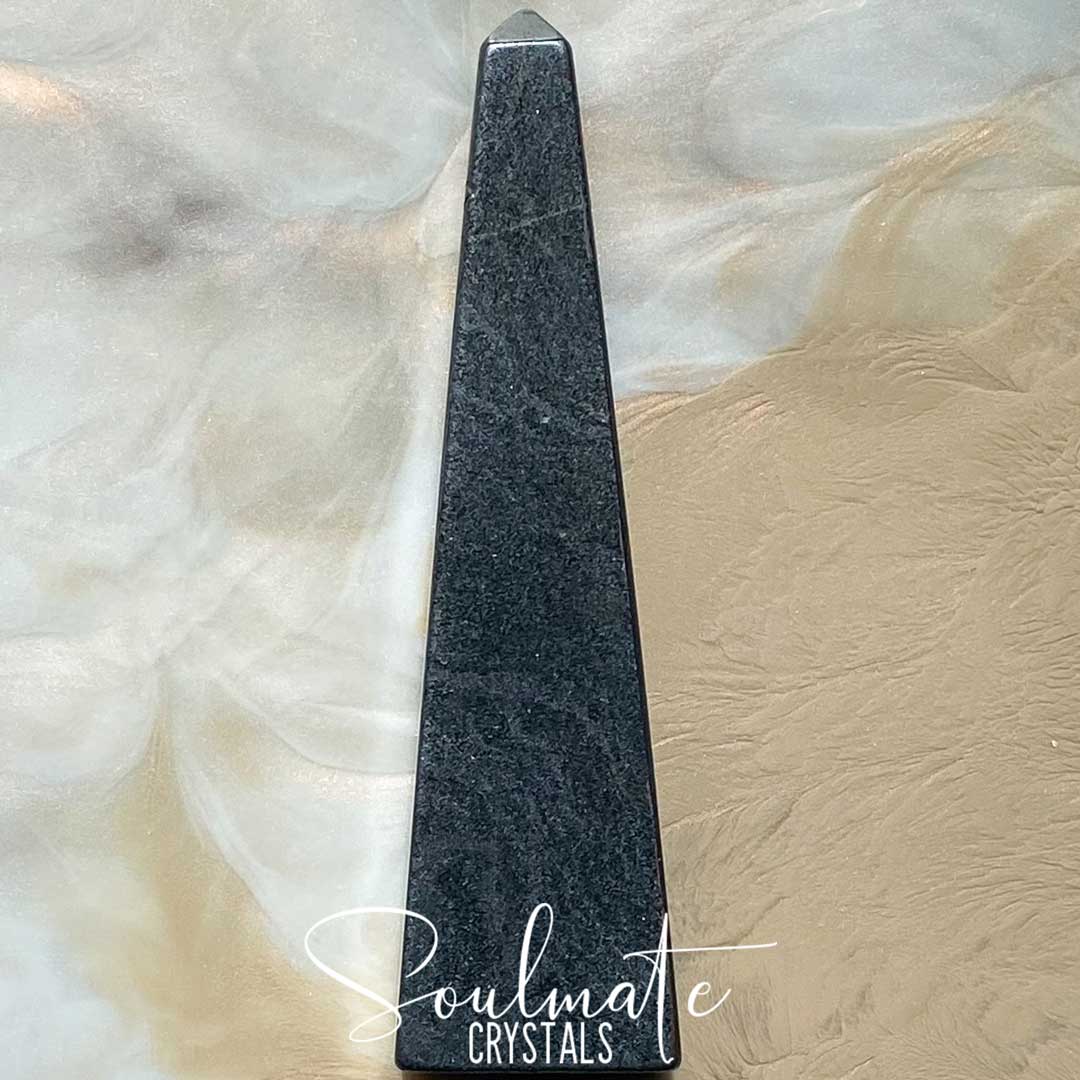 Soulmate Crystals Hematite Polished Stone Obelisk, Silver Stone Shimmery Obelisk for Grounding
