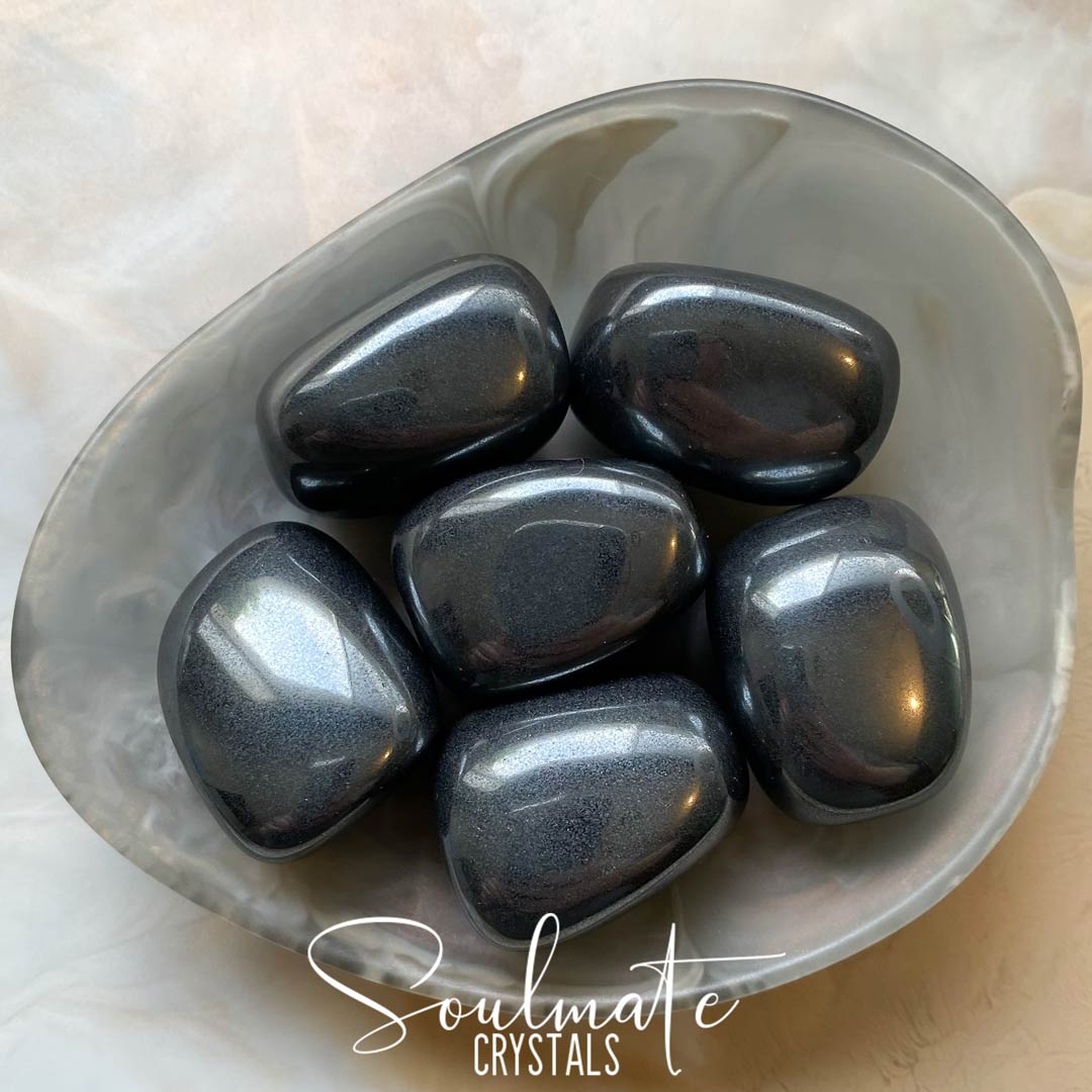 Soulmate Crystals Hematite Tumbled Stone, Metallic Silver Crystal for Grounding, Protection, Anchoring Energy.