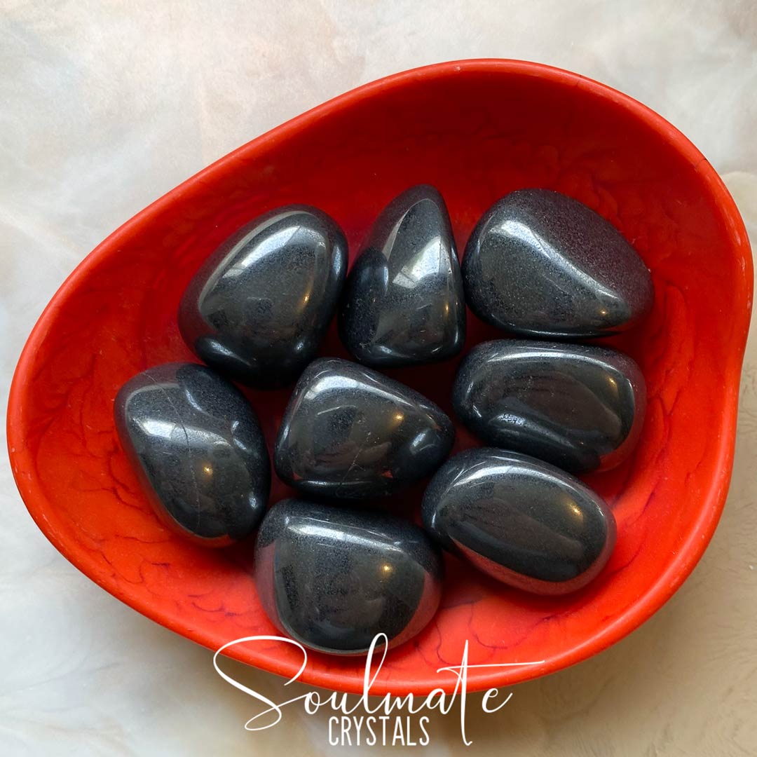 Soulmate Crystals Hematite Tumbled Stone, Metallic Silver Crystal for Grounding, Protection, Anchoring Energy.