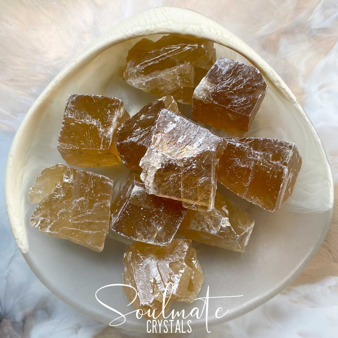 Soulmate Crystals Honey Calcite Raw Natural Stone, Unpolished Golden Yellow Crystal for Abundance, Joy and Optimism