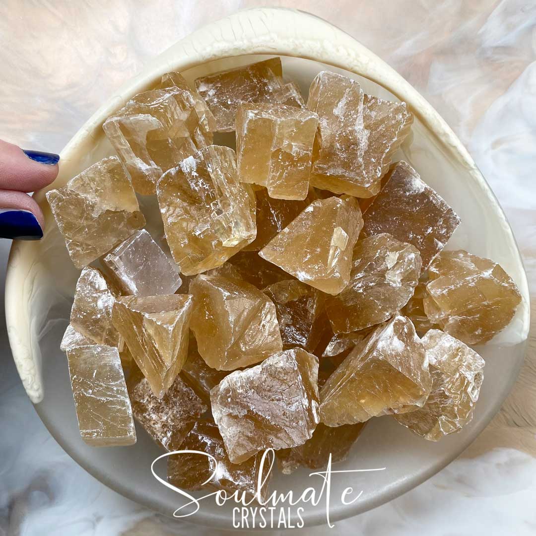 Soulmate Crystals Honey Calcite Raw Natural Stone, Unpolished Golden Yellow Crystal for Abundance, Joy and Optimism