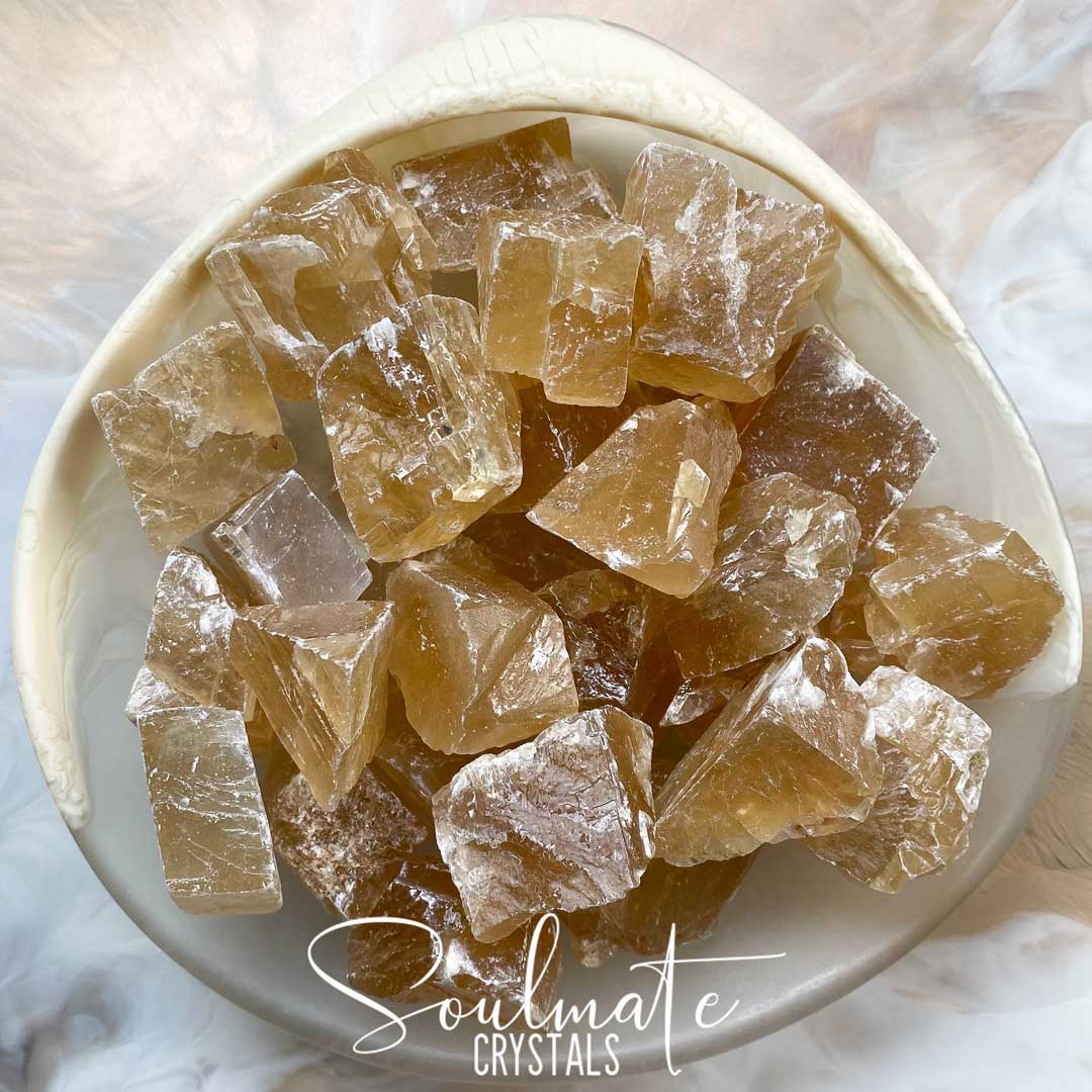 Soulmate Crystals Honey Calcite Raw Natural Stone, Unpolished Golden Yellow Crystal for Abundance, Joy and Optimism