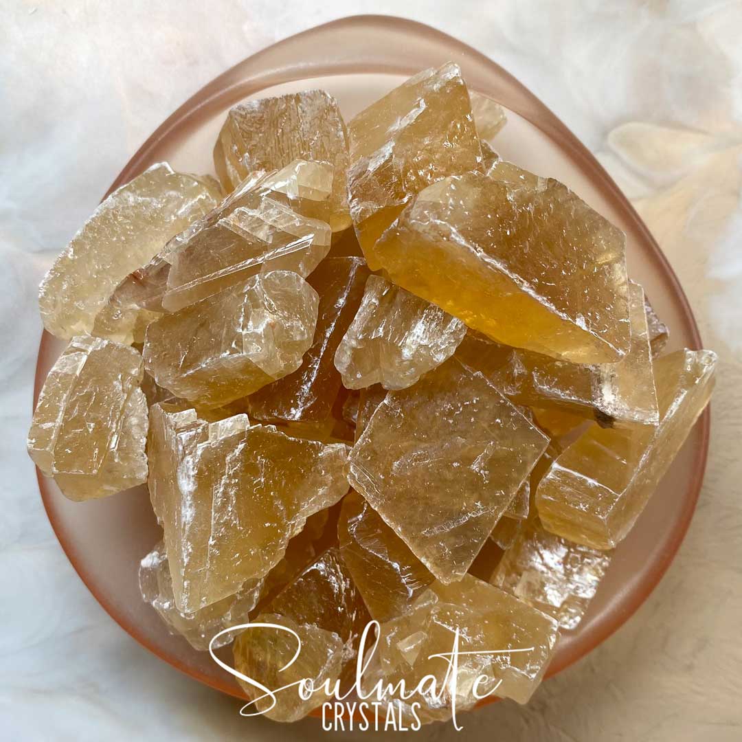 Soulmate Crystals Honey Calcite Raw Natural Stone, Unpolished Golden Yellow Crystal for Abundance, Joy and Optimism