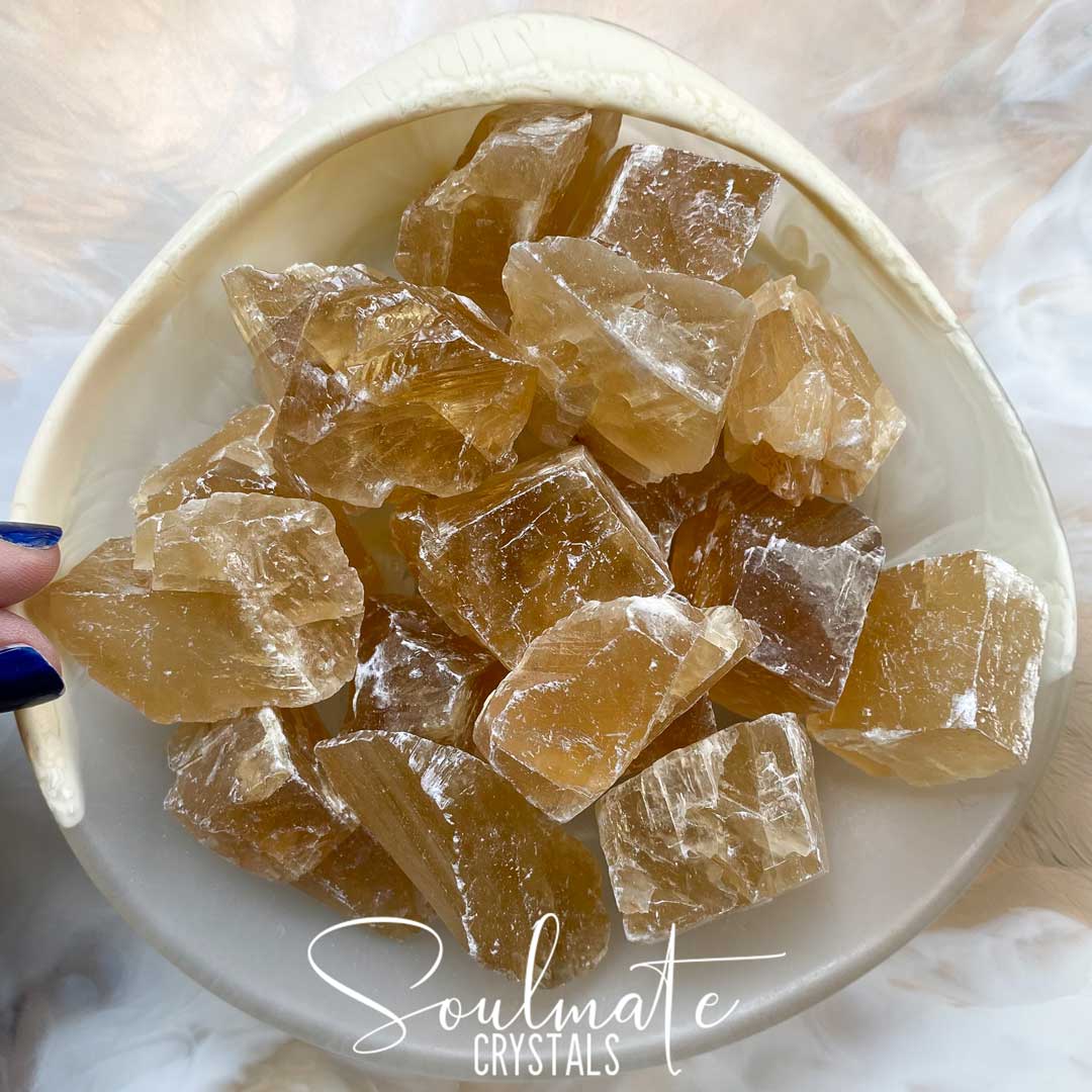 Soulmate Crystals Honey Calcite Raw Natural Stone, Unpolished Golden Yellow Crystal for Abundance, Joy and Optimism
