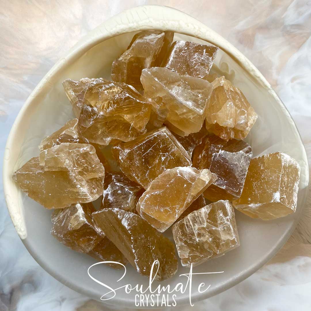 Soulmate Crystals Honey Calcite Raw Natural Stone, Unpolished Golden Yellow Crystal for Abundance, Joy and Optimism