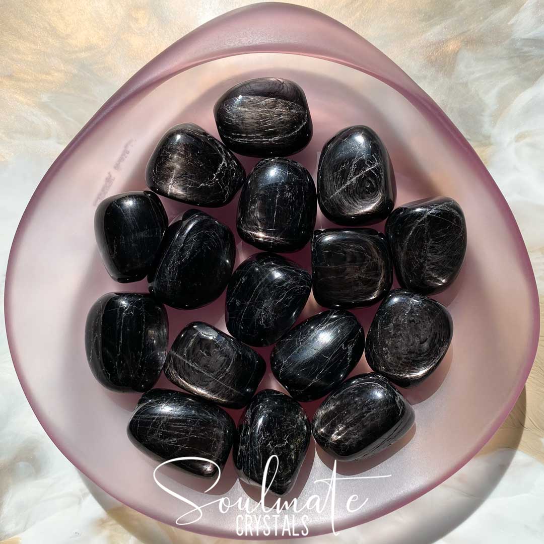 Soulmate Crystals Hypersthene Black Tumbled Stone, Chatoyant Black Crystal for Creative Visualisation, Manifestation, Shadow Work, Visioning