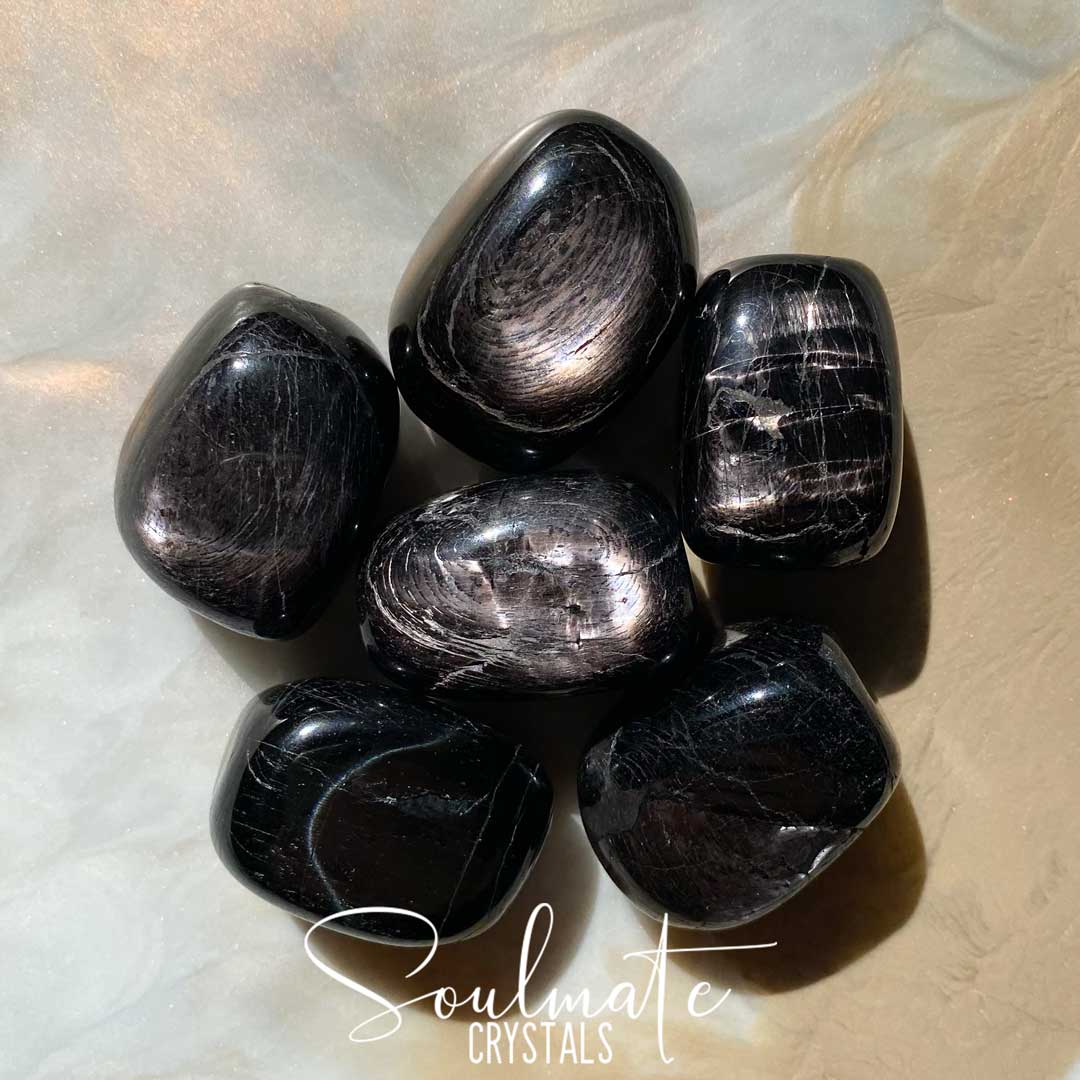 Soulmate Crystals Hypersthene Black Tumbled Stone, Chatoyant Black Crystal for Creative Visualisation, Manifestation, Shadow Work, Visioning